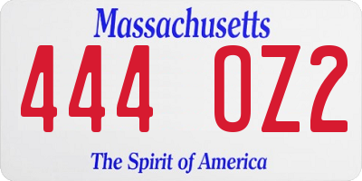 MA license plate 444OZ2