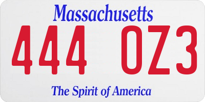 MA license plate 444OZ3