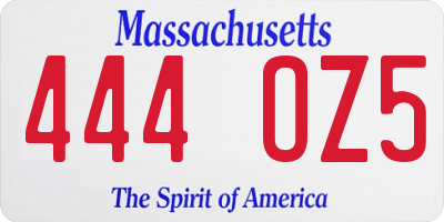 MA license plate 444OZ5