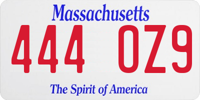 MA license plate 444OZ9