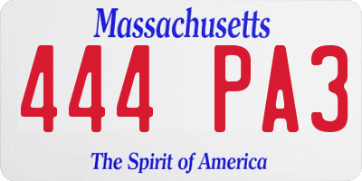 MA license plate 444PA3