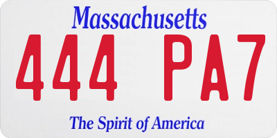 MA license plate 444PA7