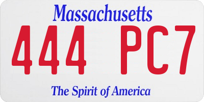 MA license plate 444PC7