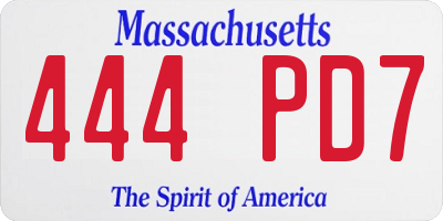 MA license plate 444PD7