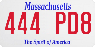 MA license plate 444PD8