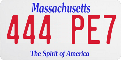 MA license plate 444PE7