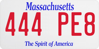 MA license plate 444PE8