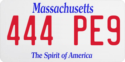 MA license plate 444PE9