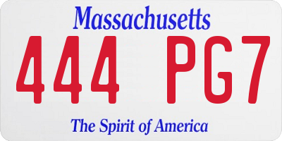 MA license plate 444PG7