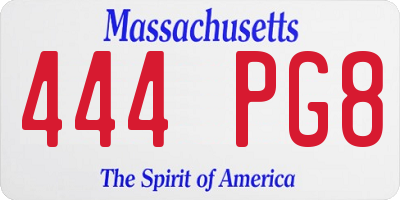 MA license plate 444PG8