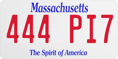 MA license plate 444PI7