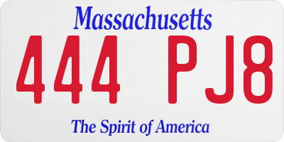 MA license plate 444PJ8