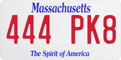 MA license plate 444PK8