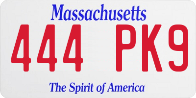 MA license plate 444PK9