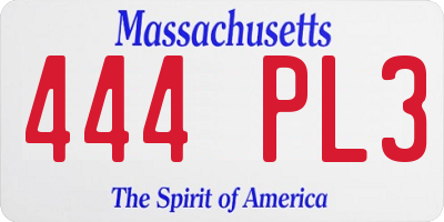 MA license plate 444PL3