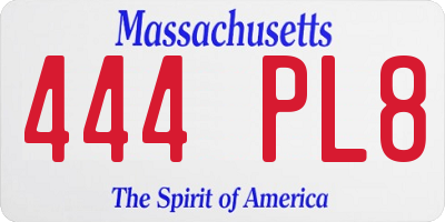 MA license plate 444PL8