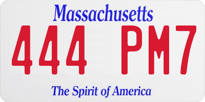 MA license plate 444PM7