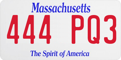 MA license plate 444PQ3