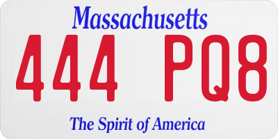 MA license plate 444PQ8