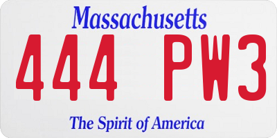MA license plate 444PW3