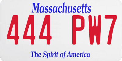 MA license plate 444PW7
