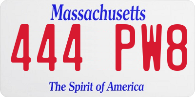 MA license plate 444PW8