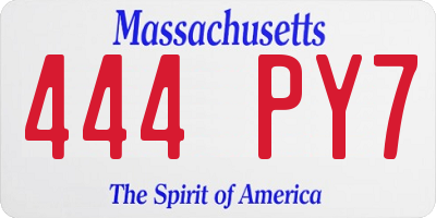 MA license plate 444PY7