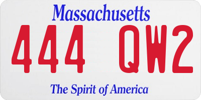 MA license plate 444QW2