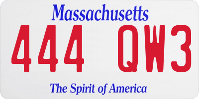 MA license plate 444QW3