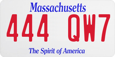 MA license plate 444QW7