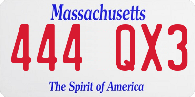 MA license plate 444QX3