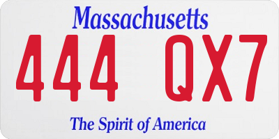 MA license plate 444QX7