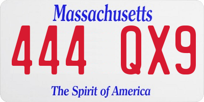 MA license plate 444QX9