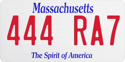 MA license plate 444RA7