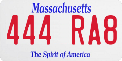 MA license plate 444RA8