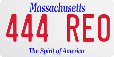 MA license plate 444RE0