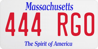 MA license plate 444RG0
