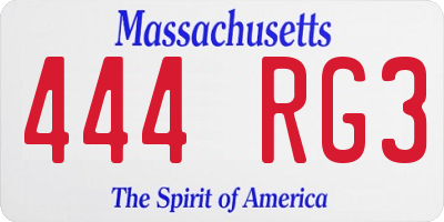 MA license plate 444RG3