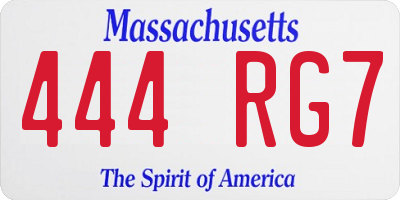 MA license plate 444RG7