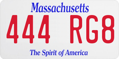 MA license plate 444RG8