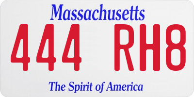 MA license plate 444RH8