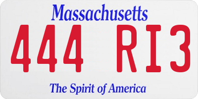 MA license plate 444RI3