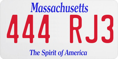 MA license plate 444RJ3