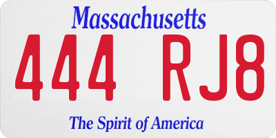MA license plate 444RJ8