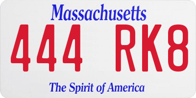 MA license plate 444RK8