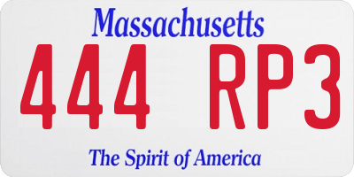 MA license plate 444RP3