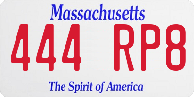 MA license plate 444RP8
