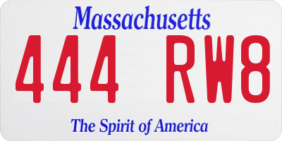 MA license plate 444RW8