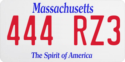 MA license plate 444RZ3