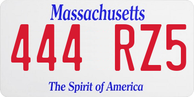 MA license plate 444RZ5